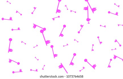 Many Pink Keys of Different Size on White Background