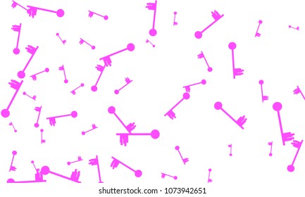 Many Pink Keys of Different Size on White Background