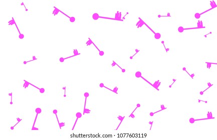 Many Pink Keys of Different Size on White Background