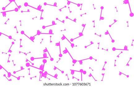 Many Pink Keys of Different Size on White Background
