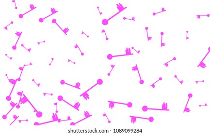 Many Pink Keys of Different Size on White Background