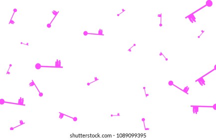 Many Pink Keys of Different Size on White Background