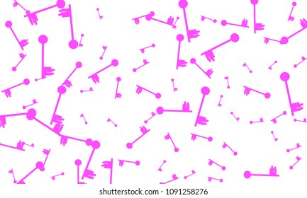 Many Pink Keys of Different Size on White Background