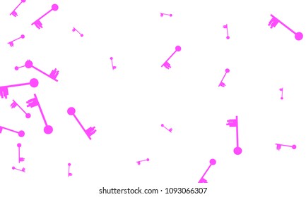 Many Pink Keys of Different Size on White Background