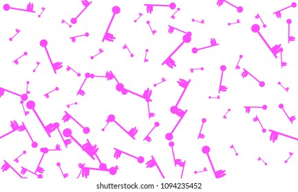 Many Pink Keys of Different Size on White Background