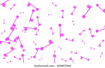 Many Pink Keys of Different Size on White Background