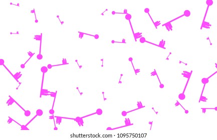 Many Pink Keys of Different Size on White Background