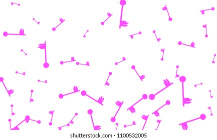 Many Pink Keys of Different Size on White Background
