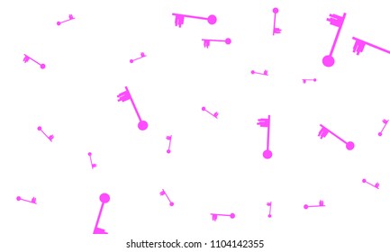 Many Pink Keys of Different Size on White Background