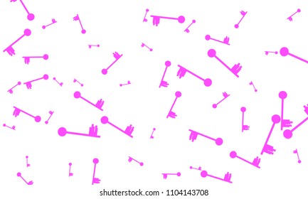 Many Pink Keys of Different Size on White Background