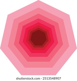 many pink monochrome heptagon shape on white background. polygonal geometric figure. 