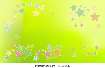 Many Pink, Orange, Blue and Red Stars of Different Color Tone and Size on Green and Yellow Background