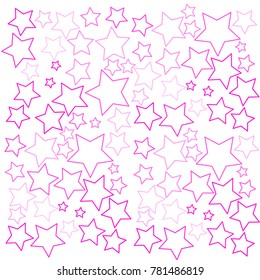 Many Pink Stars of Different Opacity and Size on White Background