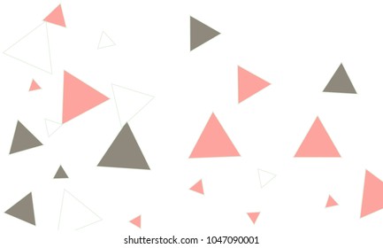 Many Pink, White and Dark Grey Triangles of Different Size on White Background