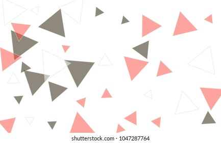 Many Pink, White and Dark Grey Triangles of Different Size on White Background