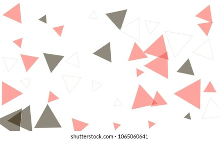 Many Pink, White and Dark Grey Triangles of Different Size on White Background