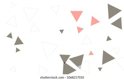 Many Pink, White and Dark Grey Triangles of Different Size on White Background