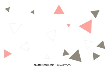 Many Pink, White and Dark Grey Triangles of Different Size on White Background