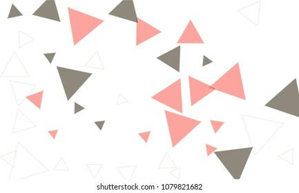 Many Pink, White and Dark Grey Triangles of Different Size on White Background