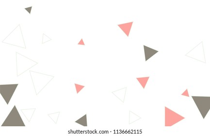 Many Pink, White and Dark Grey Triangles of Different Size on White Background