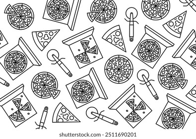 Many pizzas and pizza knifes vector background.
