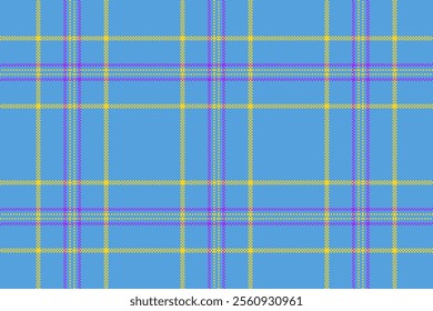 Many plaid vector textile, vibrant pattern texture check. Sky fabric tartan seamless background in cyan and yellow colors palette.