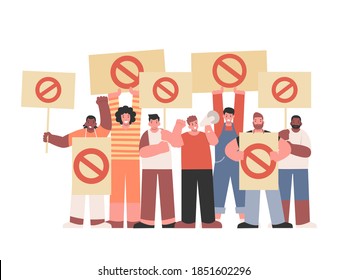 Many Protesters holding stop sign and Megaphone for Protest. Illustration about meeting was Mob of people who disagree or Anti and fight Injustice and corruption.