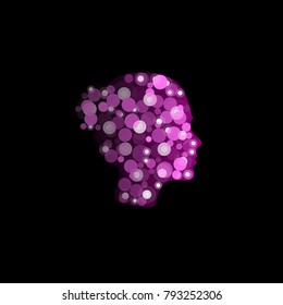 Many purple circles, abstract isolated  woman beauty face logo. Modern fashion look symbol.
