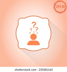 Many questions on the human head. Icon person and question. Flat Design Style. Made in vector
