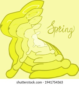 many rabbits in spring flowers, spring theme