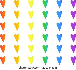 Many Of Rainbow Gradient Hearts. Vector EPS Pattern. Multi Color.