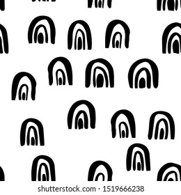Many rainbows. Vector seamless pattern in scandinavian style. Monochrome, customized color. Handdrawn with paintbrush. For printing on fabric or paper. Simple abstract graphic surface pattern design.
