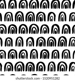 Many rainbows. Vector seamless pattern in scandinavian style. Monochrome, customized color. Handdrawn with paintbrush. For printing on fabric or paper. Simple abstract graphic surface pattern design.
