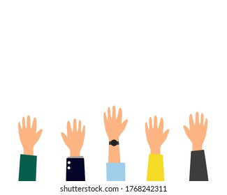 Many raised hands, vote concept. Cartoon vector style for your design