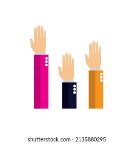 Many raised their hands, voting concept. Vector illustration style 