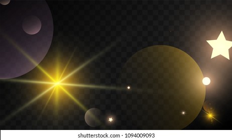 Many Random Falling Golden Stars Confetti on Black Background. Vector illustration. Invitation Background. Banner, Greeting Card, Christmas and New Year card, Postcard, Packaging, Textile Print.