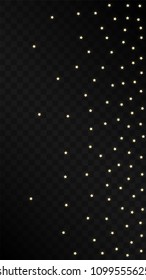 Many Random Falling Golden Stars Confetti on Black Background. Vector illustration. Invitation Background. Banner, Greeting Card,  New Year and Christmas card, Postcard, Packaging, Textile Print.