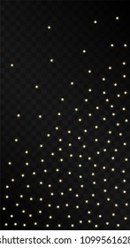 
Many Random Falling Golden Stars Confetti on Dark Background. Vector Stars Sky. Invitation Background. Banner, Greeting Card,  New Year and Christmas card, Postcard, Packaging, Textile Print.
