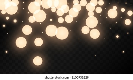 Many Random Falling Golden Stars Confetti on Black Background. Vector Stars Sky. Invitation Background. Banner, Greeting Card,  New Year and Christmas card, Postcard, Packaging, Textile Print.