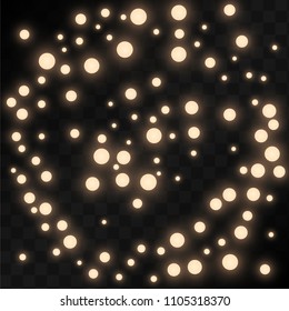 Many Random Falling Golden Stars Confetti on Black Background. Vector Stars Sky. Invitation Background. Banner, Greeting Card,  New Year and Christmas card, Postcard, Packaging, Textile Print.