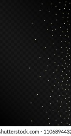 Many Random Falling Golden Stars Confetti on Black Background. Vector illustration. Invitation Background. Banner, Greeting Card,  New Year and Christmas card, Postcard, Packaging, Textile Print.