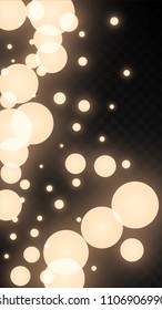 Many Random Falling Golden Stars Confetti on Black Background. Vector Stars Sky. Invitation Background. Banner, Greeting Card, Christmas and New Year card, Postcard, Packaging, Textile Print.