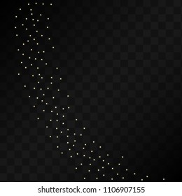 Many Random Falling Golden Stars Confetti on Black Background. Vector illustration. Invitation Background. Banner, Greeting Card, Christmas and New Year card, Postcard, Packaging, Textile Print.