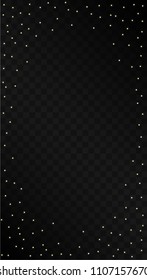 Many Random Falling Golden Stars Confetti on Black Background. Vector Stars Sky. Invitation Background. Banner, Greeting Card, Christmas and New Year card, Postcard, Packaging, Textile Print.