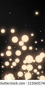 Many Random Falling Golden Stars Confetti on Black Background. Vector illustration. Invitation Background. Banner, Greeting Card, Christmas and New Year card, Postcard, Packaging, Textile Print.