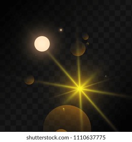 Many Random Falling Golden Stars Confetti on Black Background. Beautiful Night Sky. Invitation Background. Banner, Greeting Card,  New Year and Christmas card, Postcard, Packaging, Textile Print.
