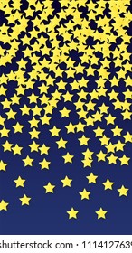 Many Random Falling Golden Stars Confetti. Invitation Background. Banner, Greeting Card, Christmas and New Year card, Postcard, Packaging, Textile Print. Beautiful Night Sky

