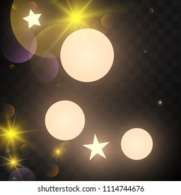Many Random Falling Golden Stars Confetti on Dark Background. Vector illustration. Invitation Background. Banner, Greeting Card,  New Year and Christmas card, Postcard, Packaging, Textile Print.