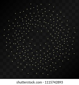 Many Random Falling Golden Stars Confetti on Black Background. Vector Stars Sky. Invitation Background. Banner, Greeting Card,  New Year and Christmas card, Postcard, Packaging, Textile Print.