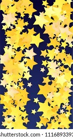 Many Random Falling Golden Stars Confetti. Invitation Background. Banner, Greeting Card, Christmas and New Year card, Postcard, Packaging, Textile Print. Beautiful Night Sky

